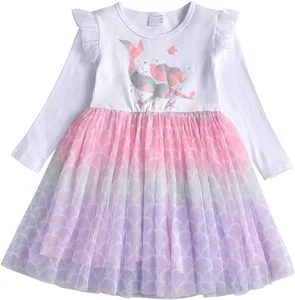 Customizable New Product Explosion Long Sleeve Mermaids Princess Printing Girl Kids Dresses