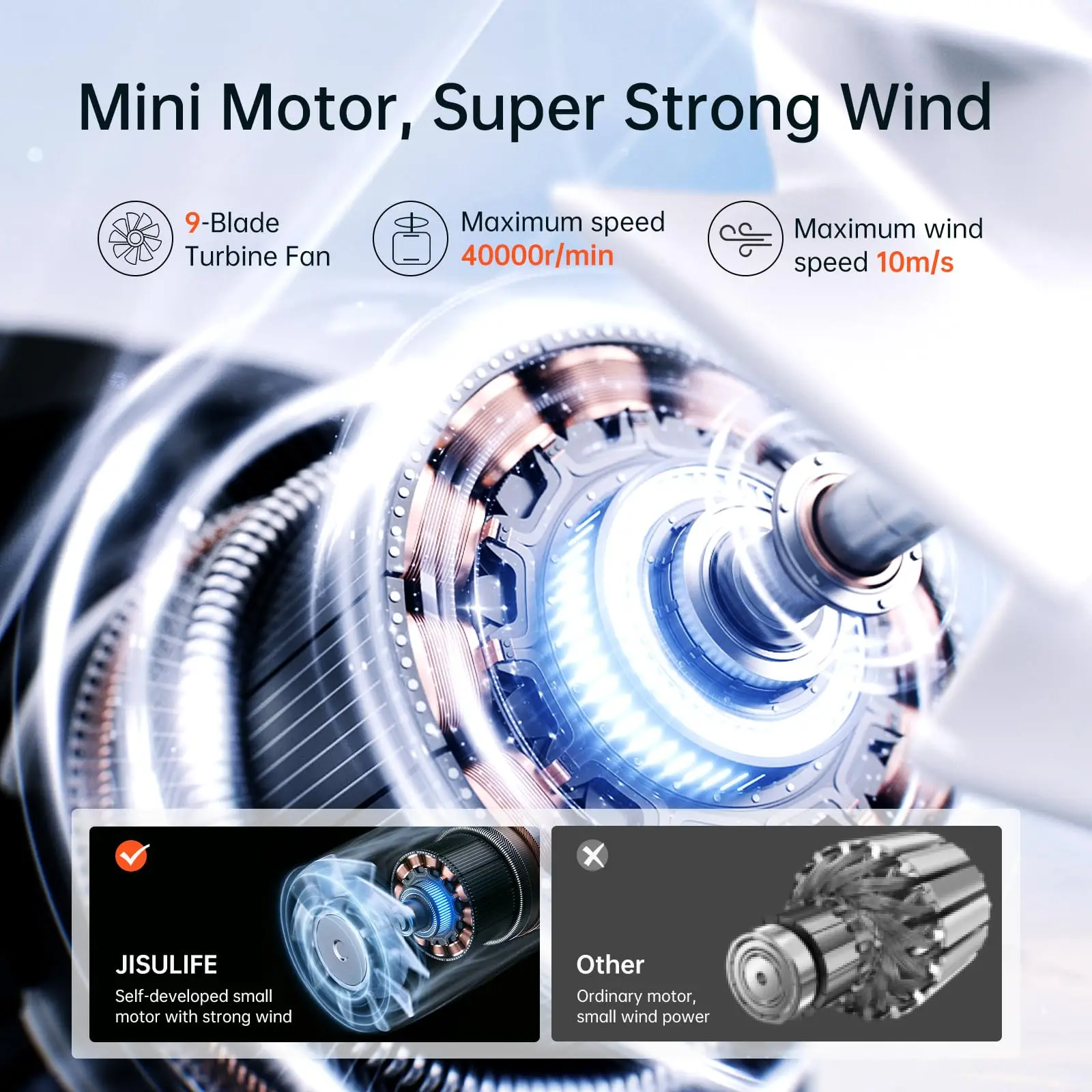 JISULIFE LIFE9 Portable Handheld Turbo Fan Mini USB Rechargeable Metal Fan Household Use 5-Speed Compact Design - Image 4