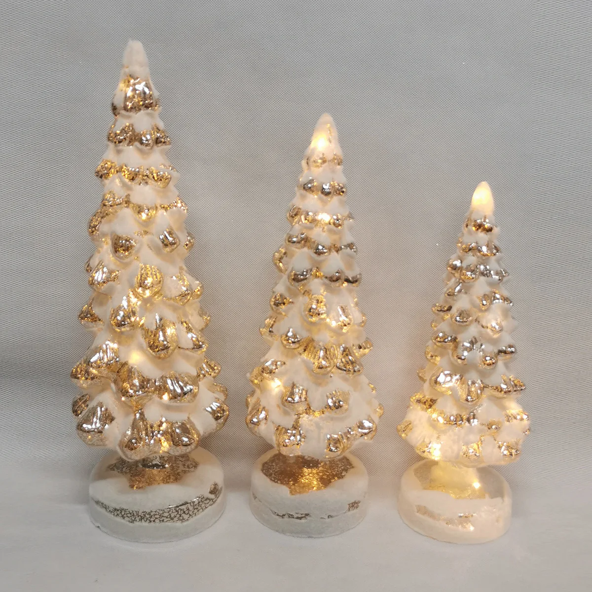 Battery operated modern tabletop lighted glitter small mercury set of 3 glass led christmas tree set decor vintage for sale details