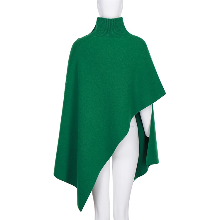 Knitwear Manufacturer Custom Dark Green High Collar Button Cloak