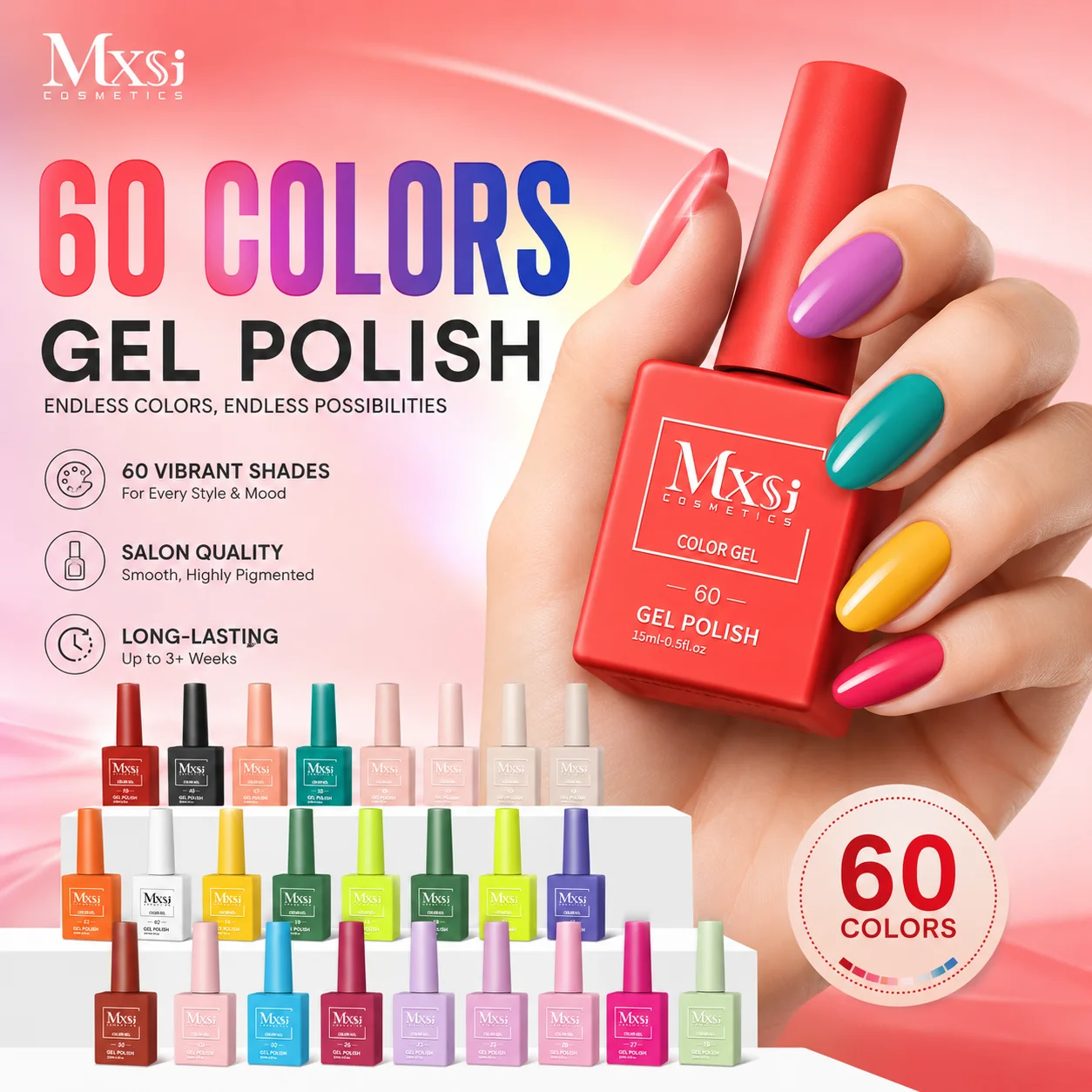 Professional 60 Color 15ml Gel Nail Polish Set - Non-Toxic, Long