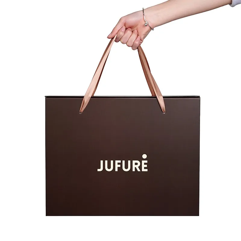Custom Magnetic Folding Box with Ribbon Handle for Apparel Brand Packaging Gift Box