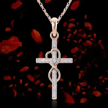 Silver Gold Color Cross with Figure 8 Shape Pendant Necklace for Women Crystal Stone Jewelry