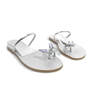 Summer New Style Fine Drawstring Bright Rhinestone Flat Sandals Women's Head Roman Flat slippers