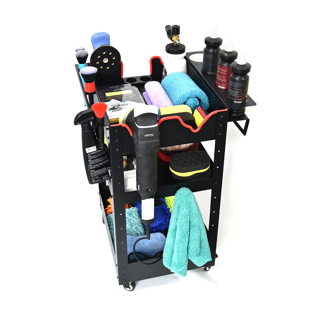 Glossonly Car Detailing Trolley 3 Level Detailing Rolly Cart On Wheels