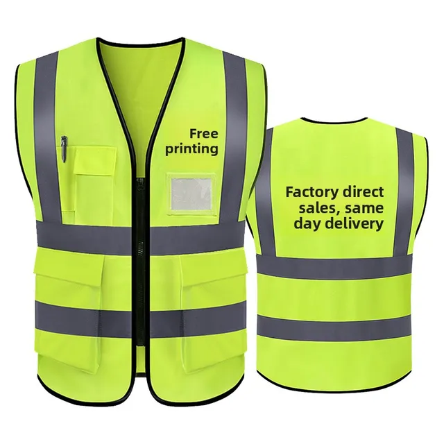 Fluorescent Yellow Reflective Safety Vest with Printed Logo Breathable Construction Clothing for Winter for Construction Sites