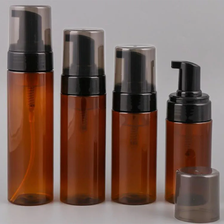 100ml 120ml 150ml 200ml Cute PET Plastic Airless Foam Container Amber Foamer Bottle with Black Pump