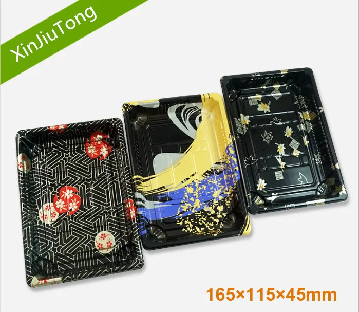 Printed Pattern Disposable Sushi Box Wagashi Take Out Sushi Tray Plastic Food Packaging Box for Sushi Shop