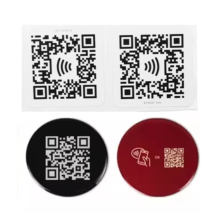Custom Qr Code Epoxy Nfc Tag Sticker Payment 13.56MHZ Programable Chip PVC Coin Mini Small Label RFID Nfc Qr Code Stickers