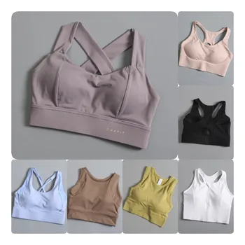 New design stock female cross back top high impact crop top detachable pad seamless sports bra