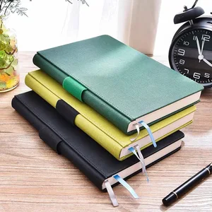 A5 Splicing Leather Material Elastic Strap Pen Holder Notepad with Printed Logo