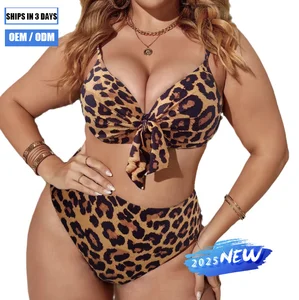 2026 Custom New Women's Leopard Pattern Swimsuit Large Sexy Party Fashion Two-Piece Swimsuit