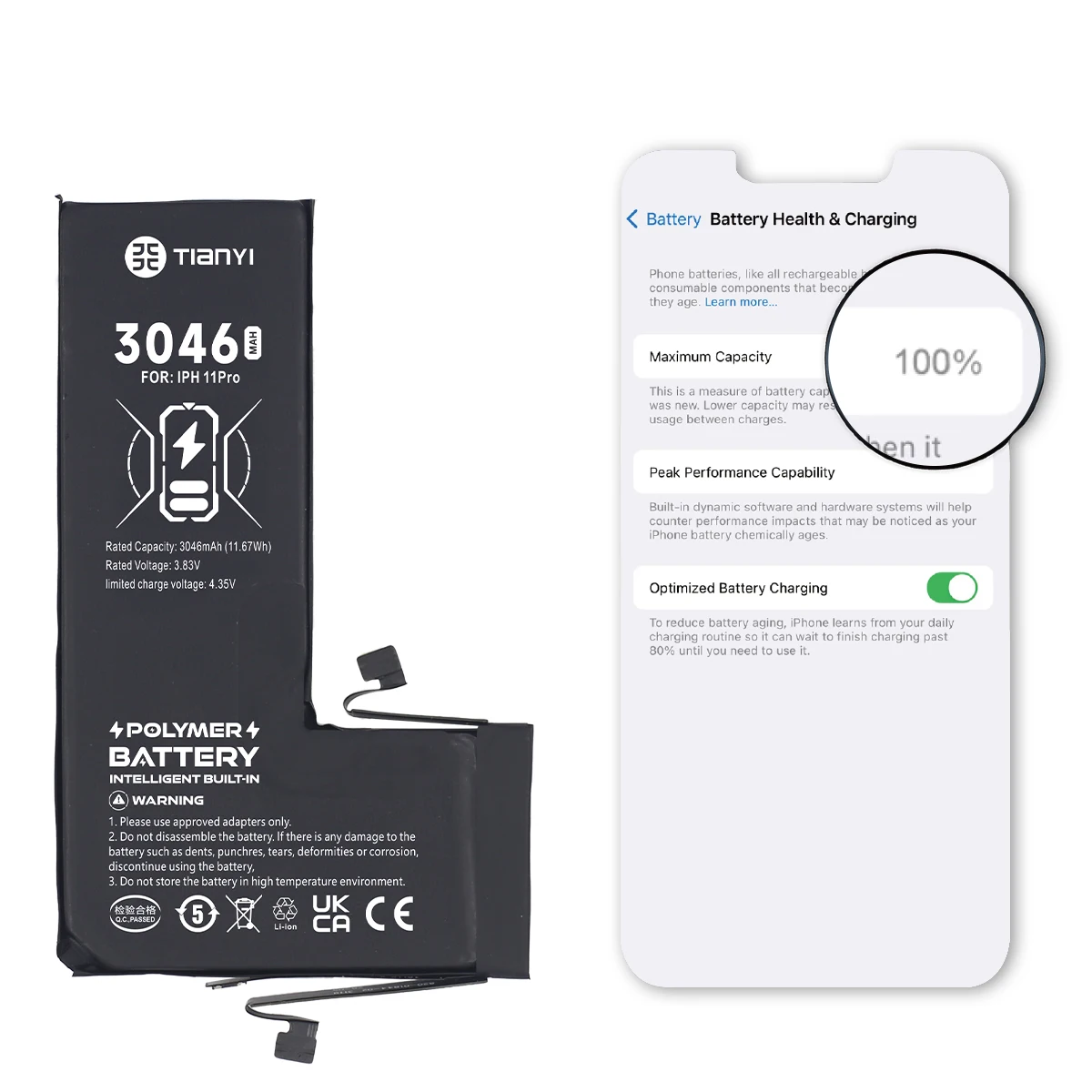 Tianyi Health Replacement Li-Ion Battery for Iphone 11 Pro