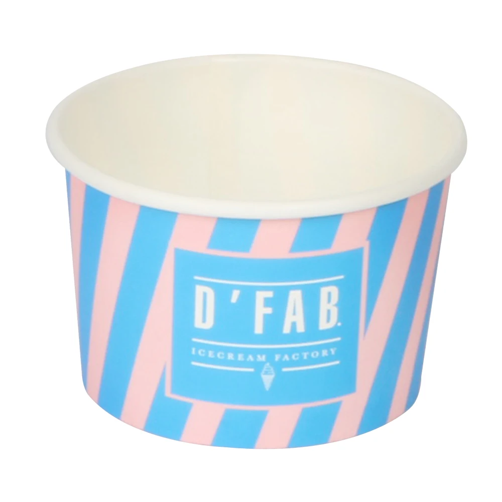 Manufacturer customized printing biodegradable 4oz 8oz 12oz flat bottom round paper ice cream bowl containers with lids