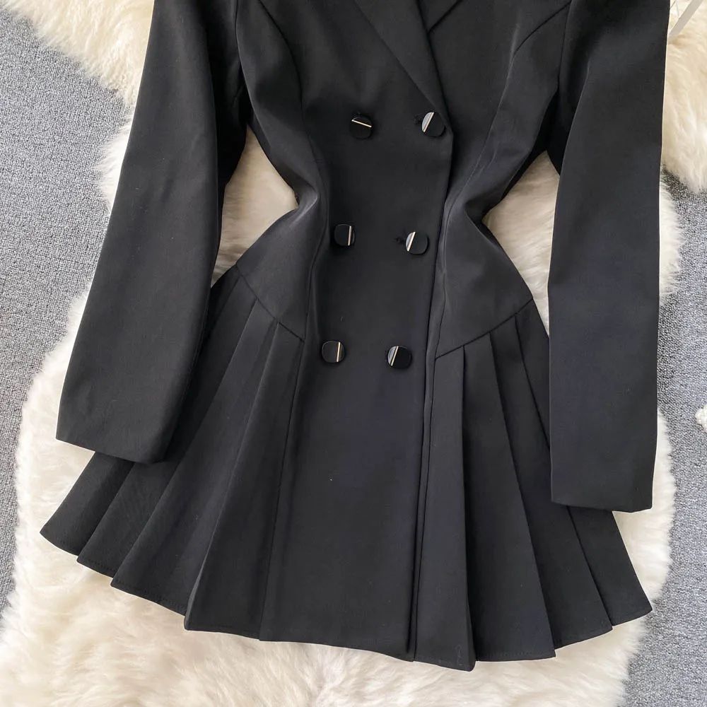 High End Spring Fall New Arrival Elegant Casual Sexy Double Breasted Black Coat Blazer Dress Women Clothing