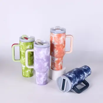 Christmas 40oz insulated vacuum large capacity mug with straw lid tumbler with handle customize color