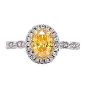 Customization 10K Gold Oval Cut 1Ct Yellow Moissanite Classic Style Prong Set Women's Ring