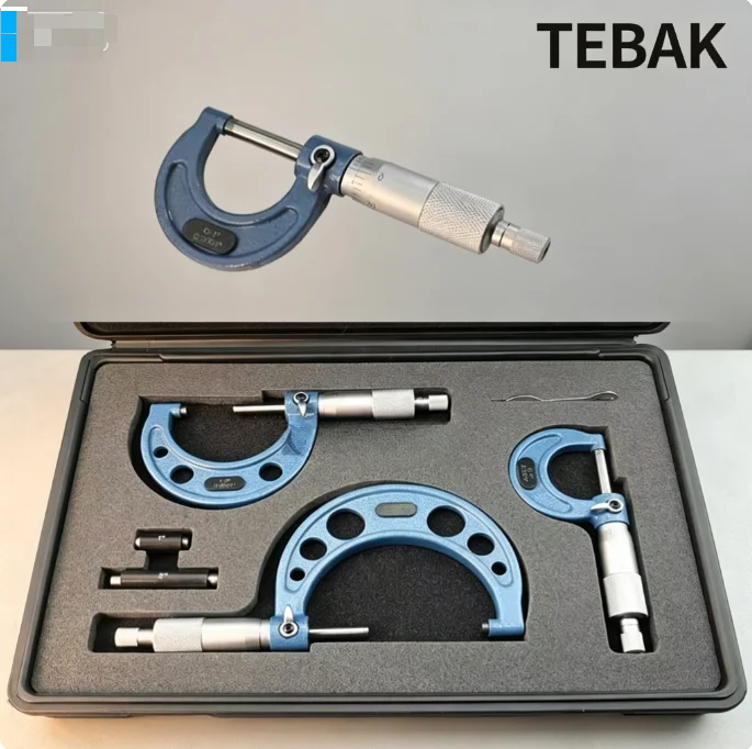 TEBAK High Accuracy Spiral Outside Diameter Micrometer Set 0-100mm External Measuring Micrometer 3/4/6 Pcs Kit