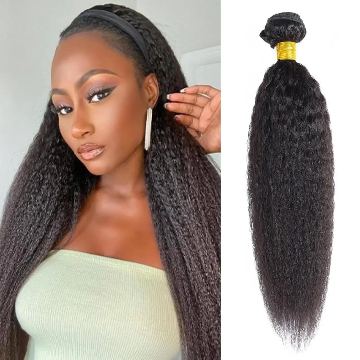 Kinky Straight Human Hair Bundles Remy Extensions Yaki Straight Natural_voghion.com