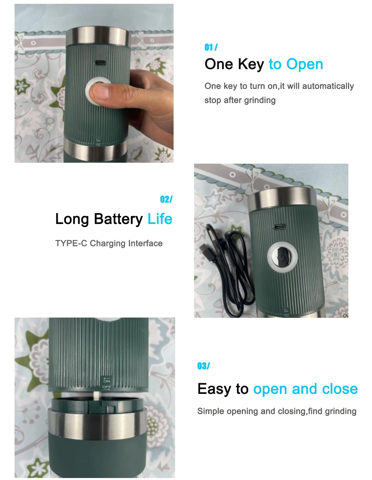New Electric Coffee Grinder Portable Typec Usb Charging Professional