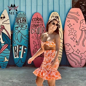 MLY Customized  High Waist Dress Two Piece Floral Printed Woman Swimwear