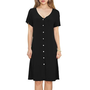 Short Sleeve Ladies Sleep Dress Bamboo Viscose Nightgown Women's Nightshirt Custom Nightdress Sleepshirt