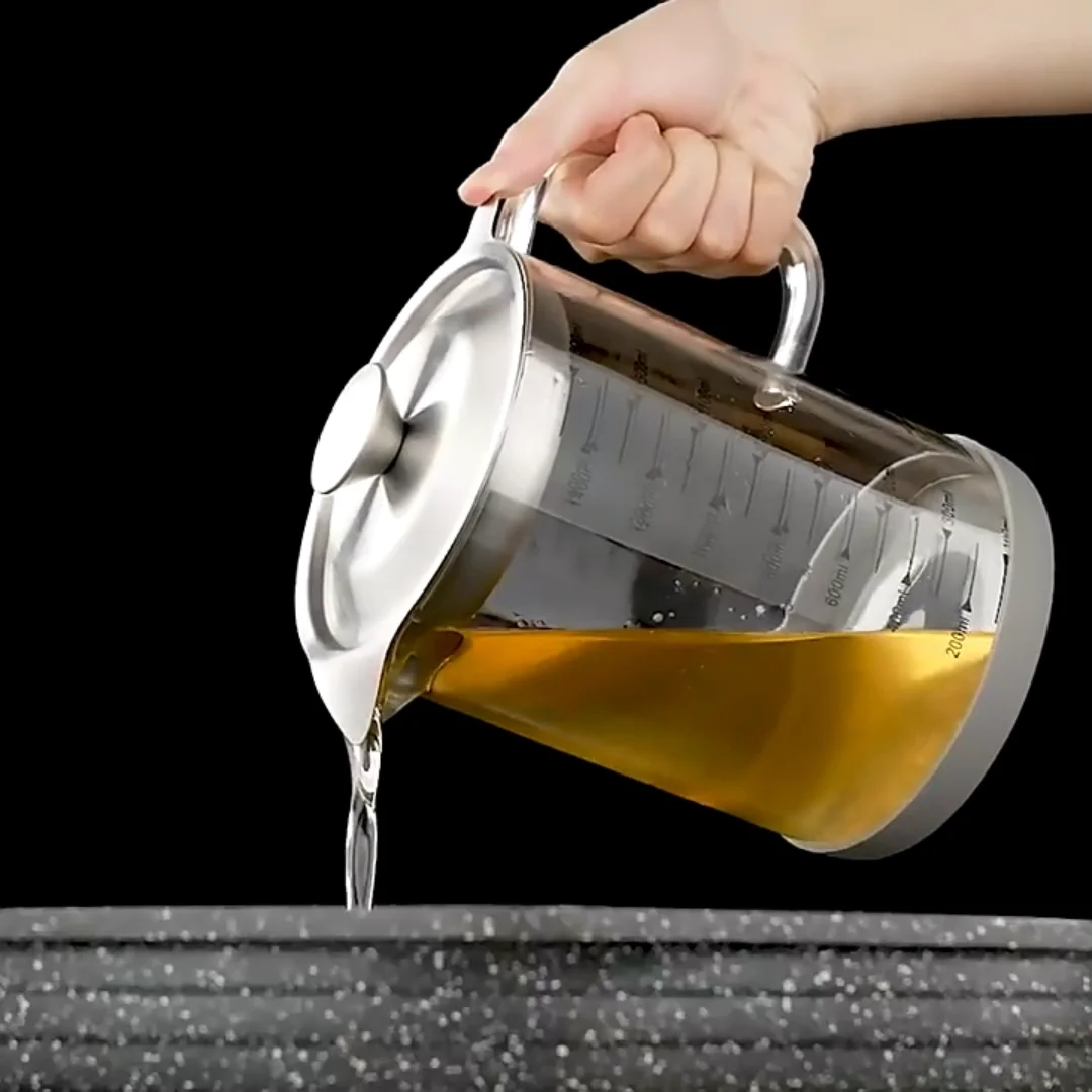 Bacon Grease Storage Container Strainer Pouring Oil Bottle Glass Oil