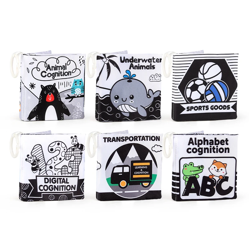 Montessori Learning Baby Cloth Book Toy Baby High Contrast Book Black and White Soft Cloth Book Sensory Toy for Toddlers