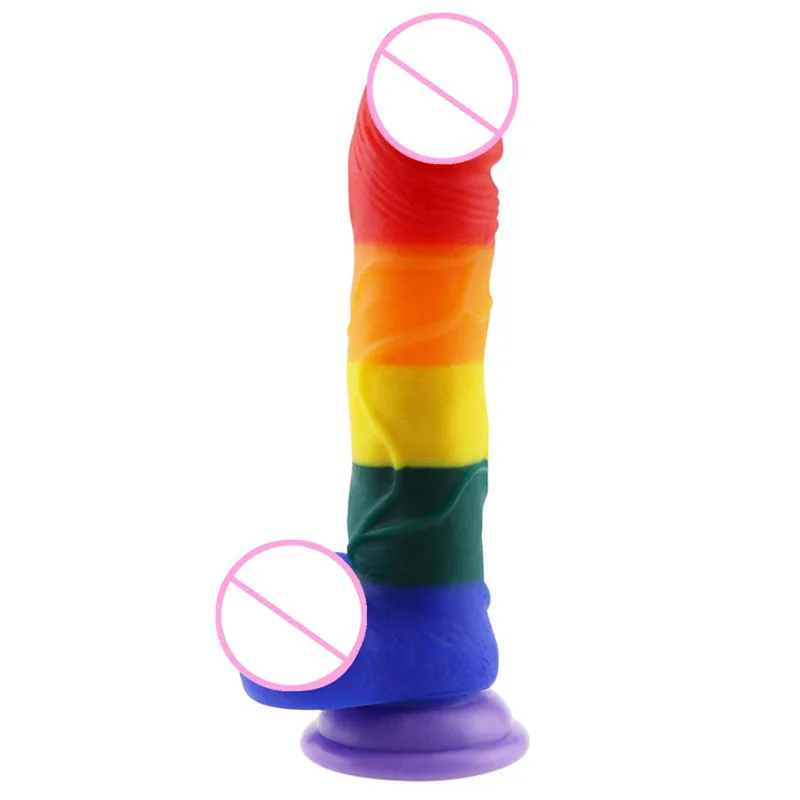 Rainbow Color Simulated Phallus For Men Realistic Dildos For Women Using Masturbators Husband And Wife Sex Penis