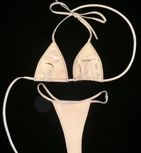 2026 Manufacturer Custom Ladies Swimwear Quick Dry Reflective Triangle Bikini Solid Thong Bra Sets Plus Size Options