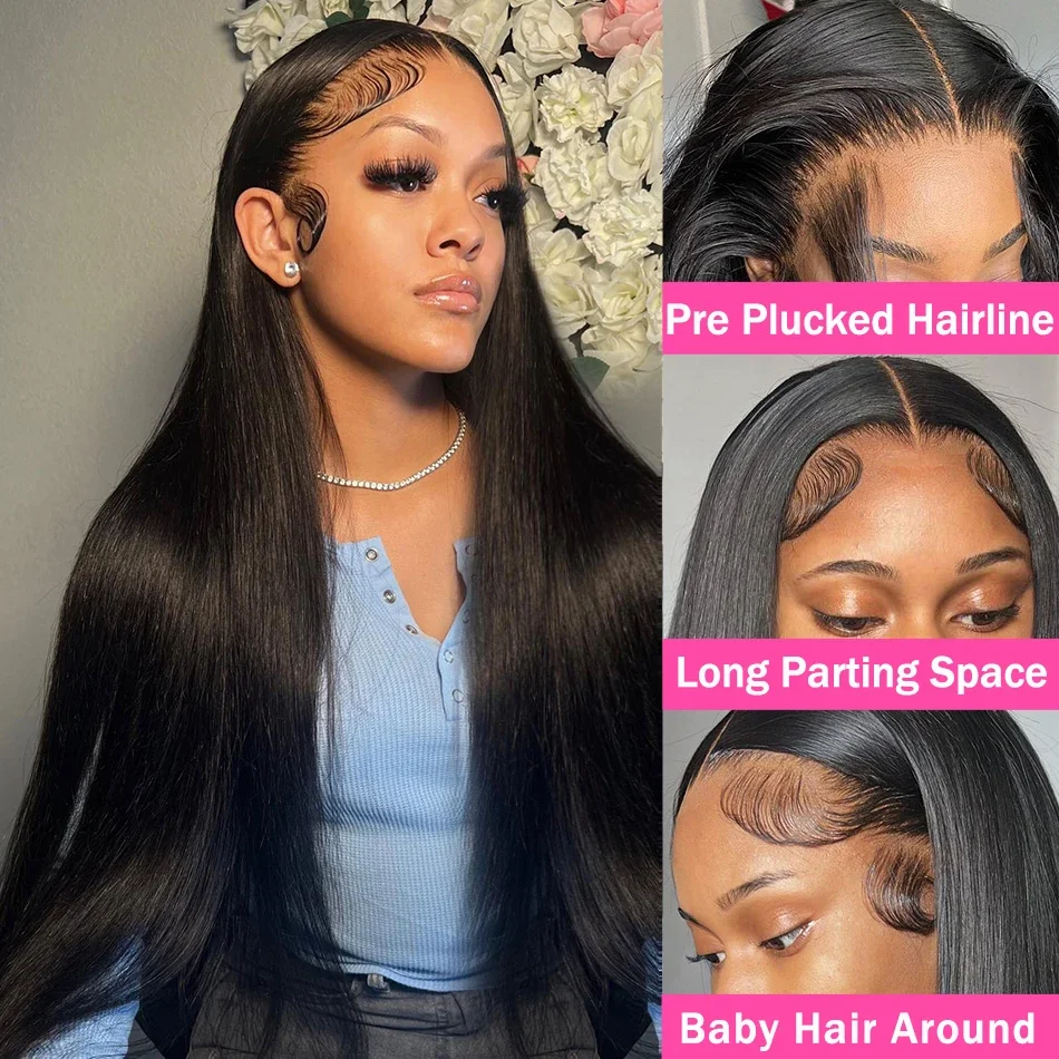 Pelucas de cabello humano con frente de encaje recto de 13x6 13x4 de 30 pulgadas, peluca brasileña con cierre frontal de encaje transparente y liso de 360 grados para mujeres_voghion.com