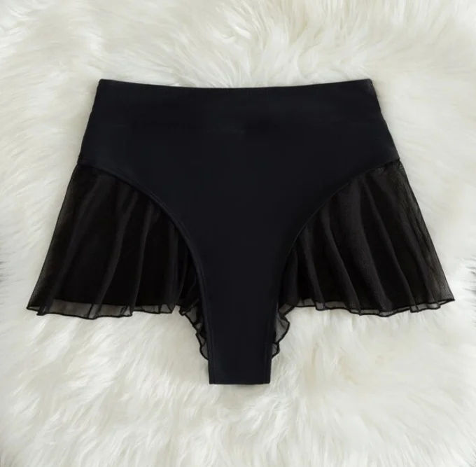 NEW STOCK Two Colors Thong Bikini Bottom Sheer Mesh Ruffle Skirt