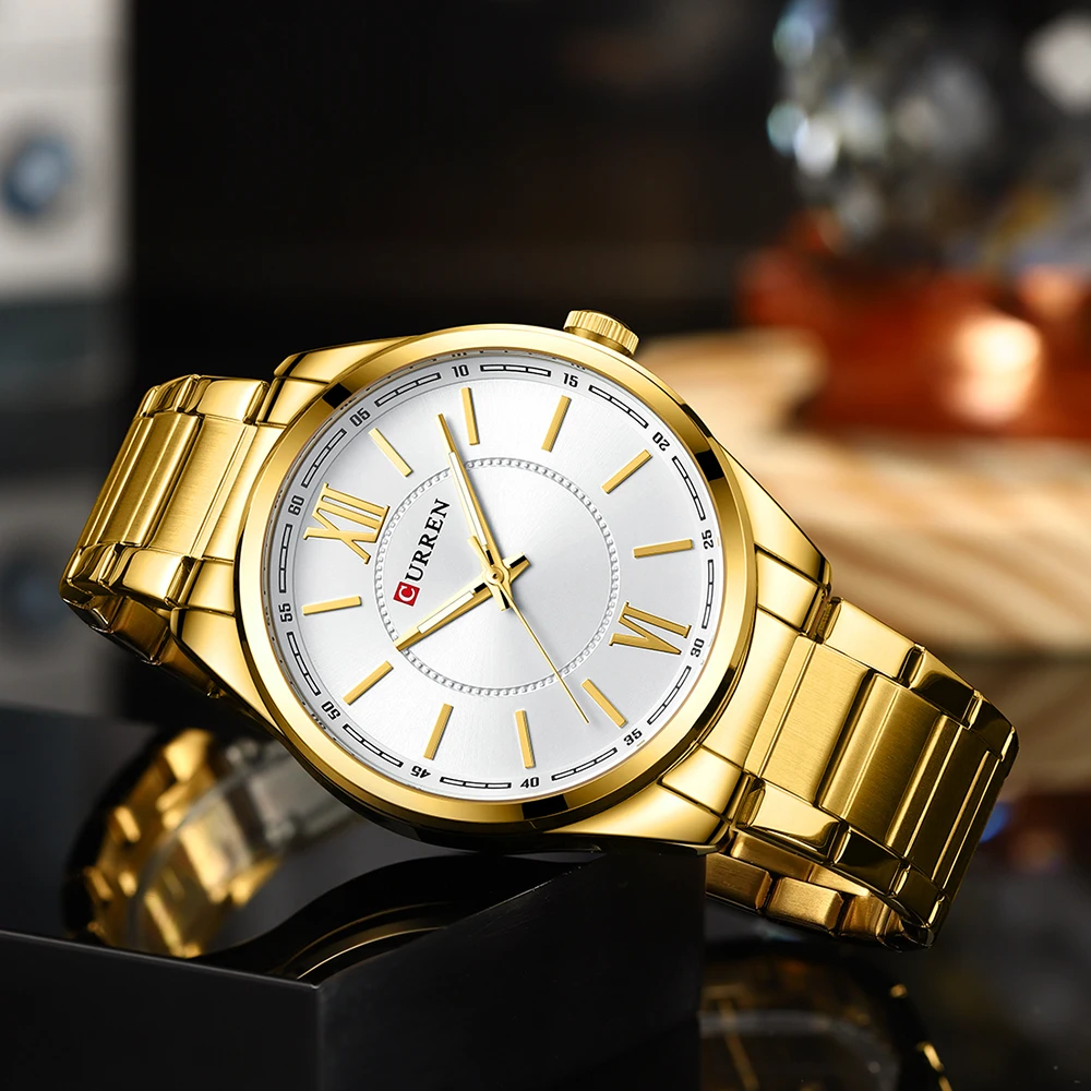 CURREN 8423 Simple Business Quartz Watches Gold Colour Classic Stainless Steel Wristwatches with Luminous Hands Male Clock