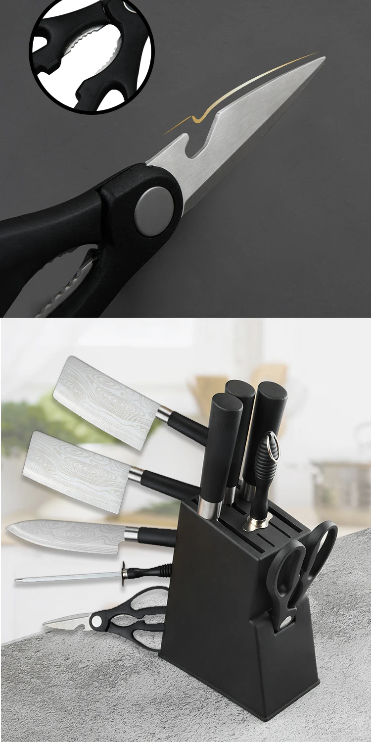6pcs Stainless Steel Kitchen Knives Set Chef Knife Slicing Meat Cleaver Fruit Knife Ceramic Peeler