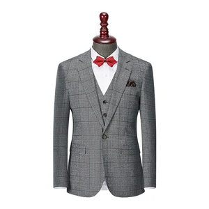 Two-Piece Checkered Men's Suits Jacket Trousers Wedding Groom Set Two Buckles Slim European American Style Formal Plus Size