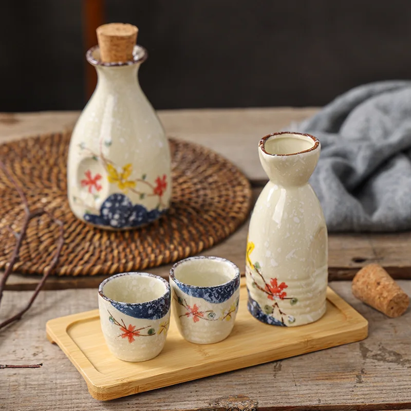 5 Pieces Japanese Sake Set 200ml Sake Bottle 50ml Saki Cup Set Traditional Hand Painted Design Porcelain Pottery Ceramic Soju Cups Sake Glasses (Blue Wise - View #3
