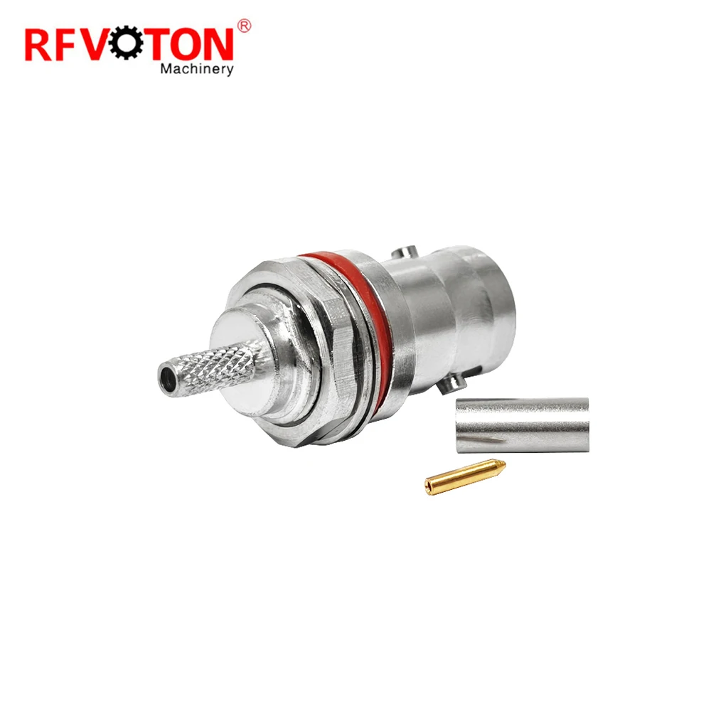 Factory Price Bnc Female Jack Hembra Crimp Bulkhead Waterproof Rg179  Coaxial Cable Connector  Connecteur Rohs in Stock