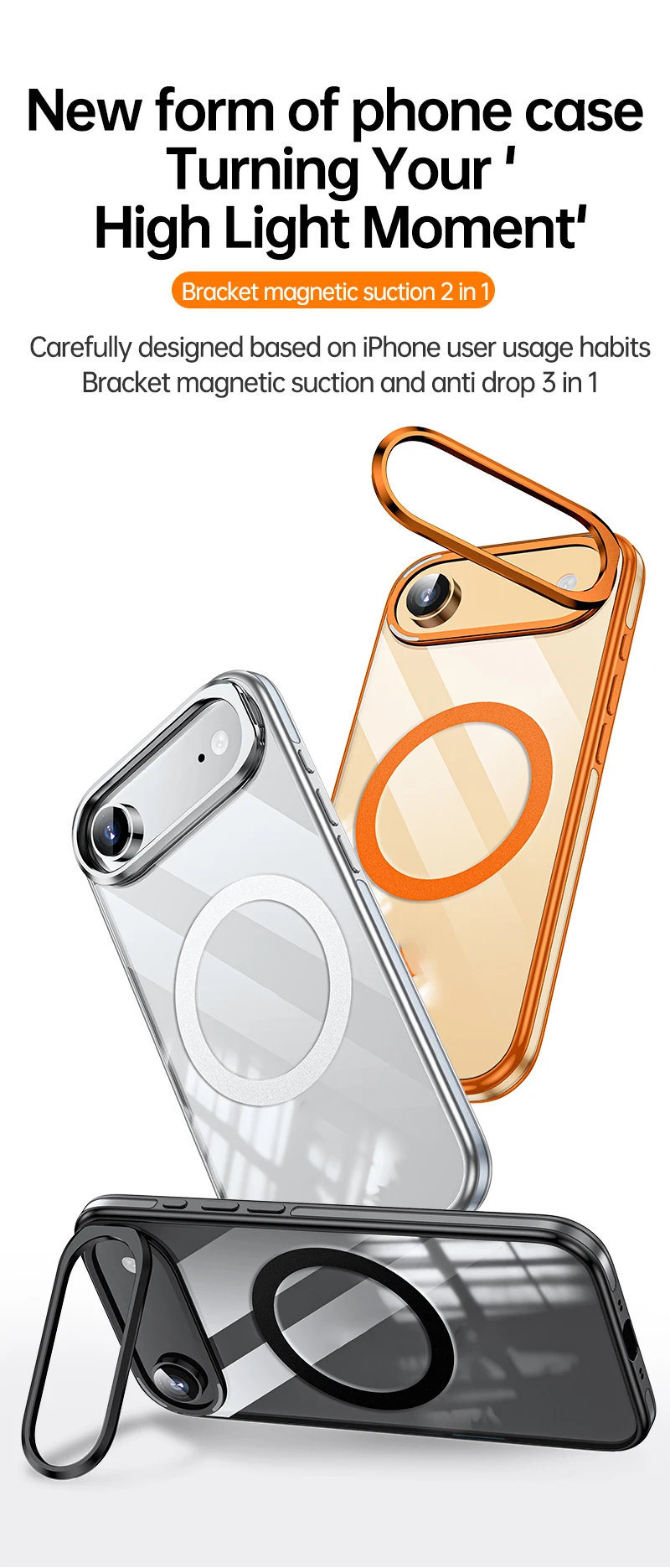product transparent anti drop phone cases with mental frame holder magnetic protective cover for iphone 17 air pro-2
