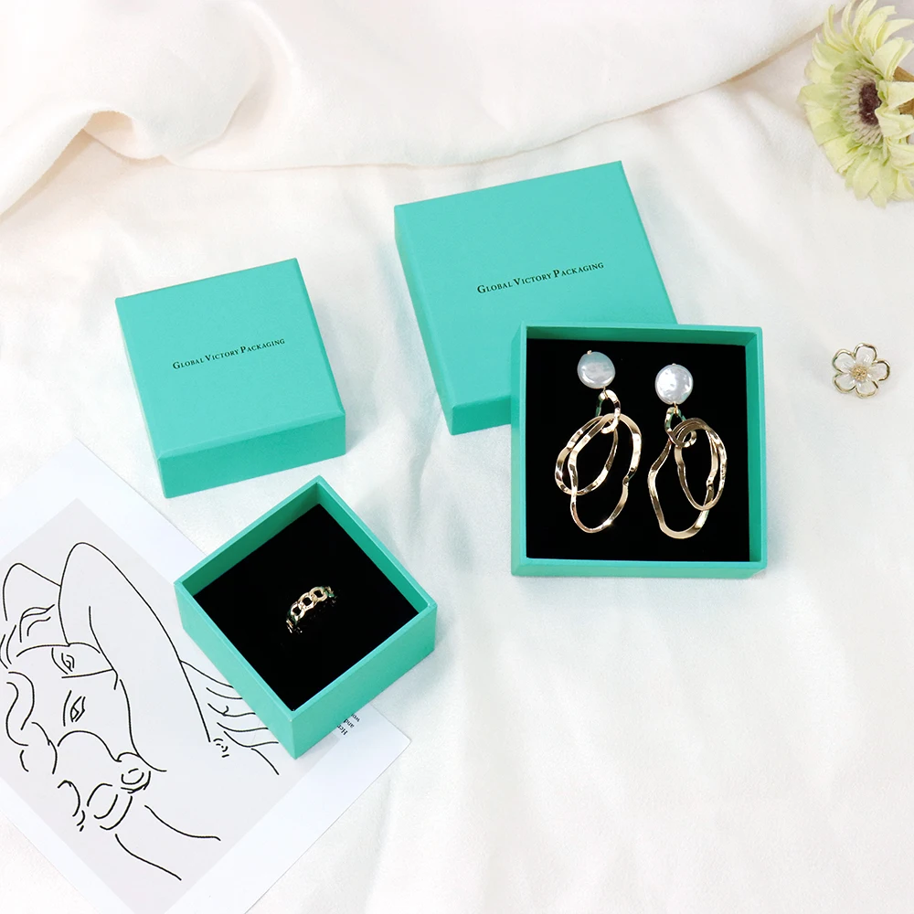 Классическая универсальная верхняя и базовая упаковочная коробка Tefany синяя бумажная картонная подарочная коробка для ювелирных изделий колец и серег индивидуальный Чехол