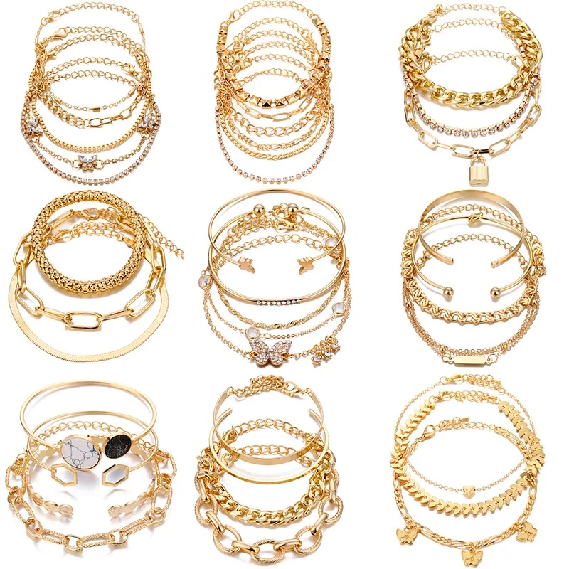 Vintage Simple Multilayer Thick and Thin Chain Various Styles Bracelet for Women Fashion Bracelet Gift Jewelry Accessories