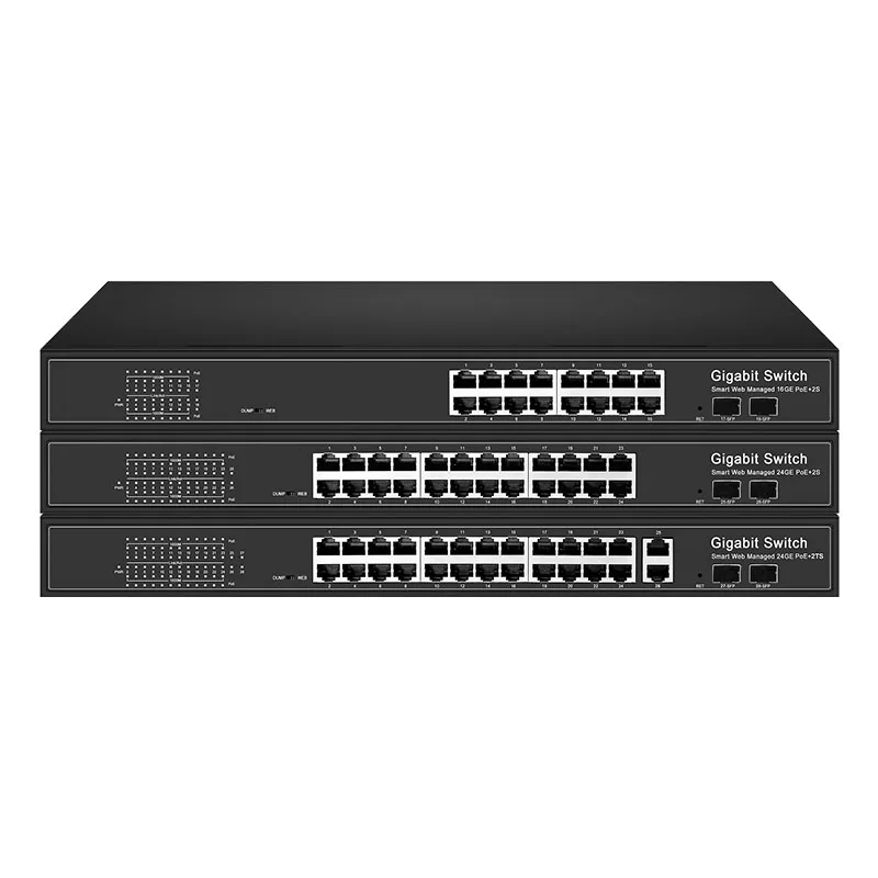 Plně gigabitový 16/24 portů WEB inteligentně řízený POE switch podporuje VLAN QoS IGMP DSCP POE Dog 1U rack