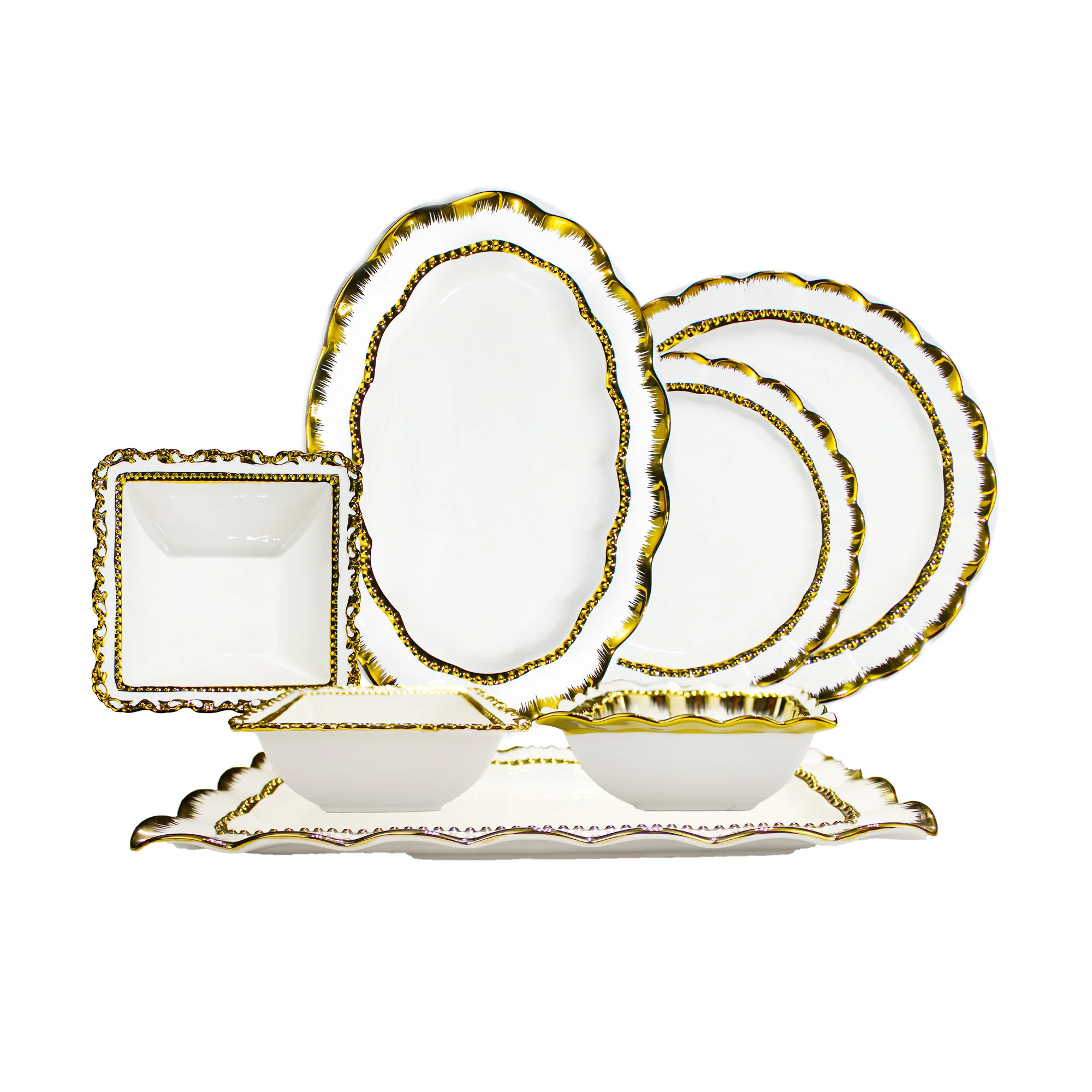 European Style Golden Pearl Embossed Ceramic Dinner Plate China Wholesale Dinner Plates Sets for Weddings Dinnerware for Home