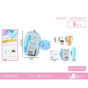Affordable Bear Themed Stationery Kit - Transparent Storage Pouch + Notebook + Paper Clips, Portable Kawaii School Supplies