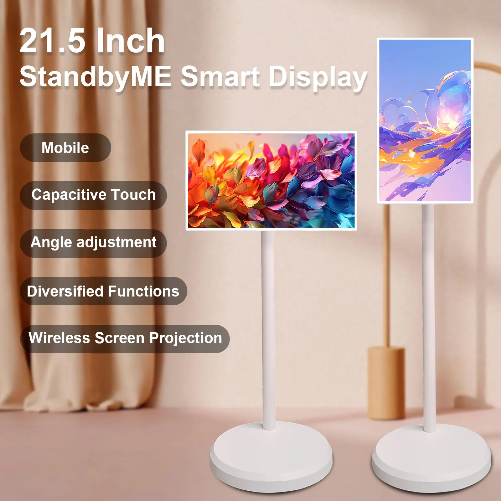 21.5 Inch HD Android Smart Screen Wireless Monitor Interactive Touch LCD Display With Built-in Battery Moveable Stand