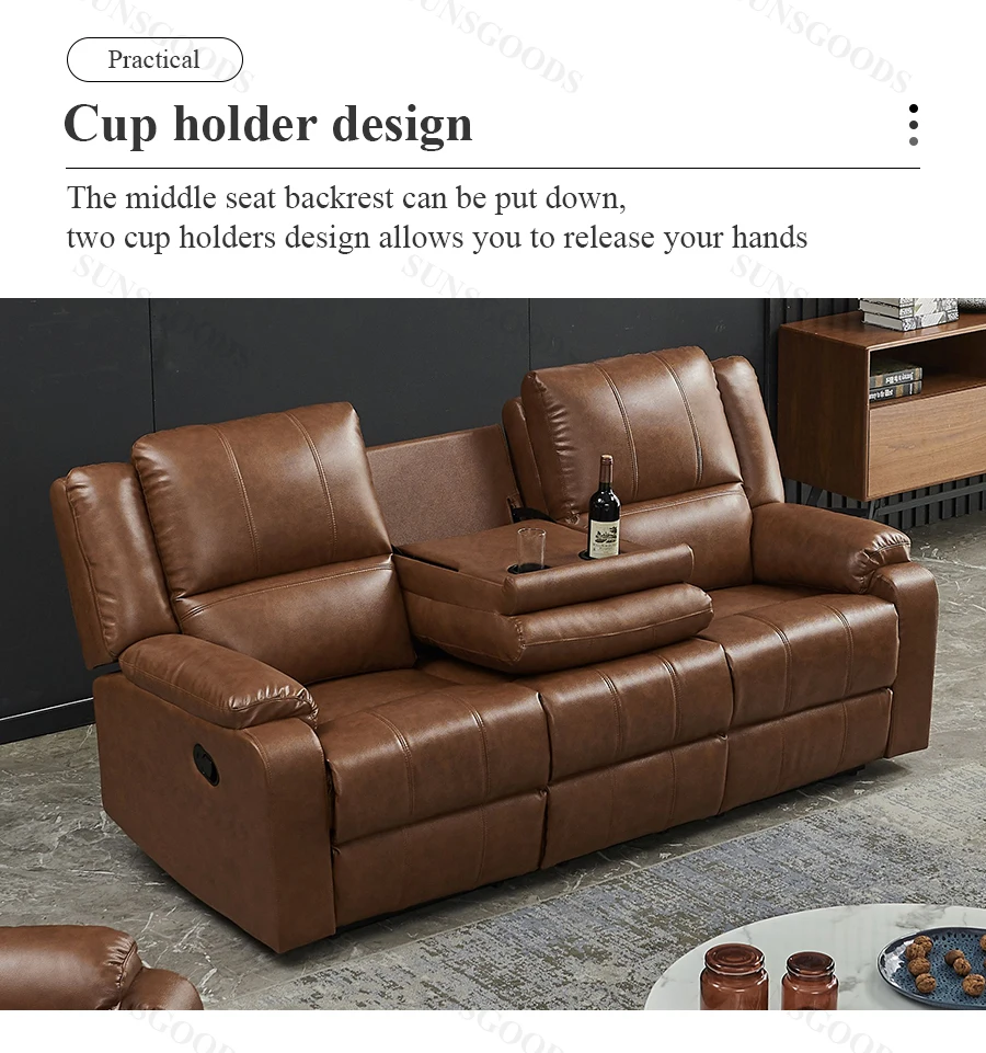 Custom brown leather electric recliner sofa brown leather power