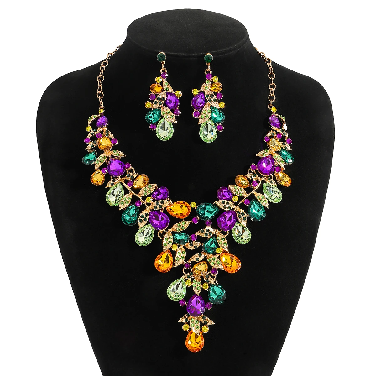 Fashion Carnival Jewelry Set Rhinestone Luxurious Large Necklace Earrings Accessories Co aperçu 7