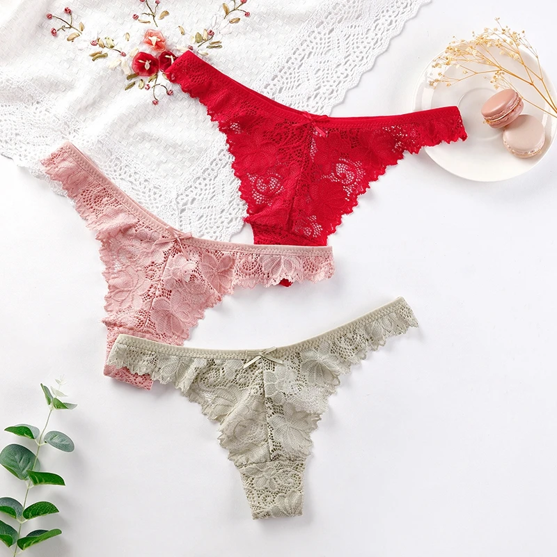 Women Sexy Underwear Lace Thong Bikini Panties Womens Solid Color