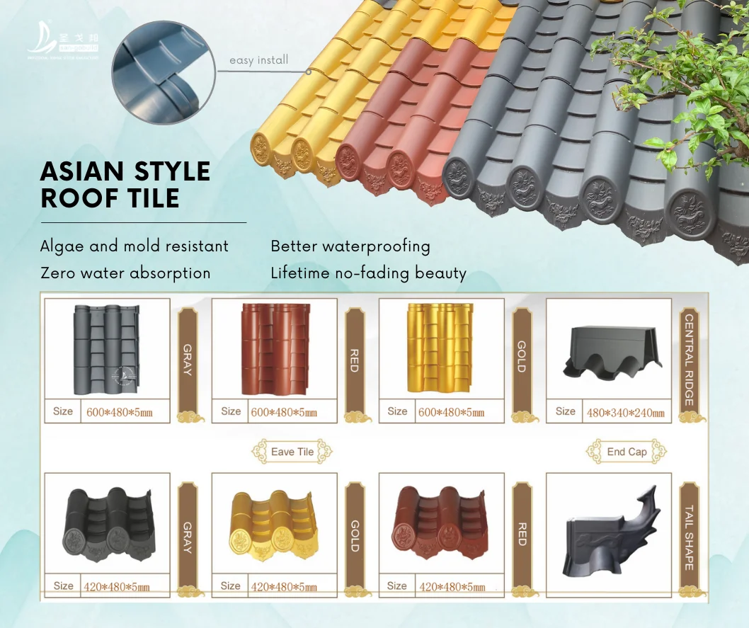 Philippine/japan Style Long Lifespan Traditional Polymer Resin Synthetic Antique Roof Tiles For