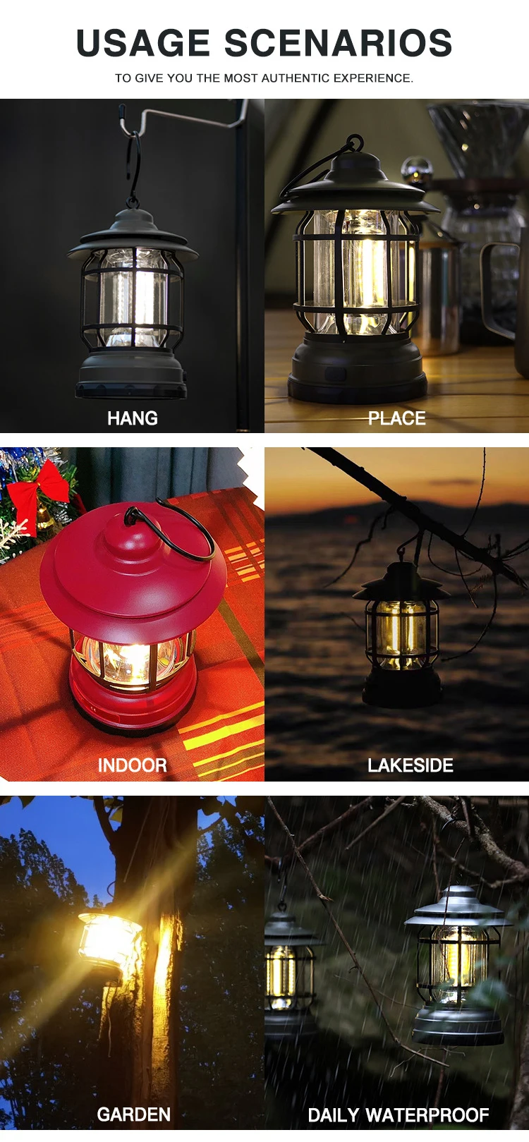 Outdoor Portable Waterproof Battery Courtyard Hiking Vintage Retro Camping Lantern Tent Lamp Night Light factory