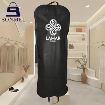 Luxury Durable Custom Long Reusable Black Non Woven Evening Dress Bag
